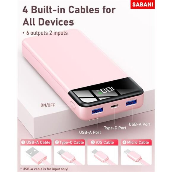 35000mAh portable charger power bank fast charging with built in cables - Picture 2 of 7